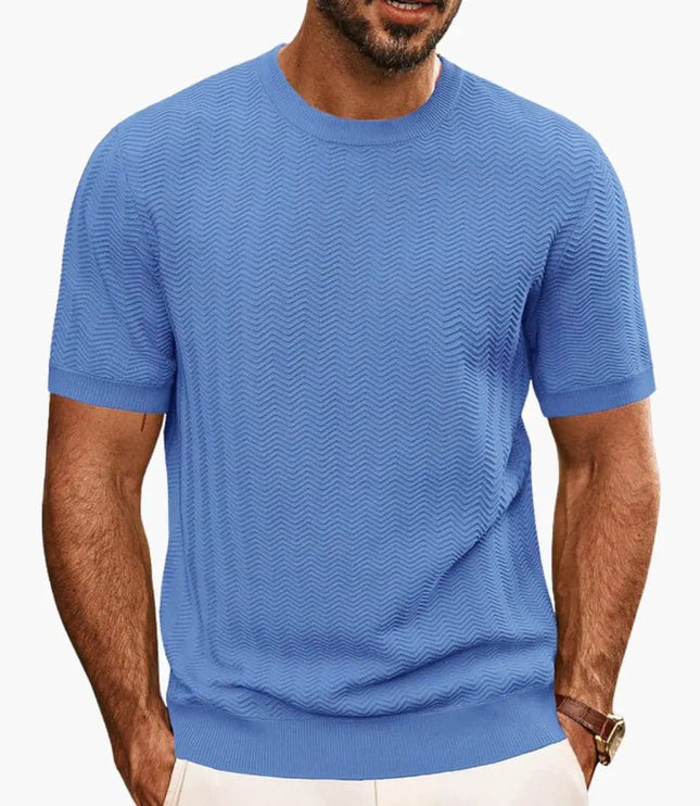 T-shirt texturé à motif vague, manches courtes et col rond pour homme, été