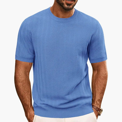 T-shirt texturé à motif vague, manches courtes et col rond pour homme, été