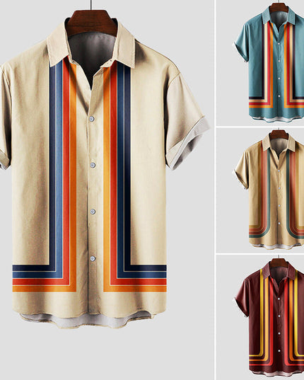 Chemise d'été vintage rayée pour homme à manches courtes et boutons