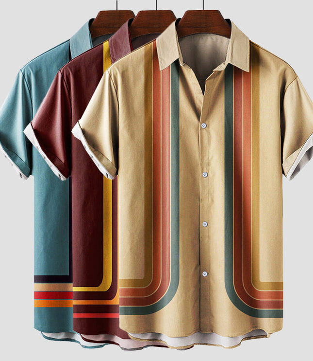 Chemise d'été vintage rayée pour homme à manches courtes et boutons