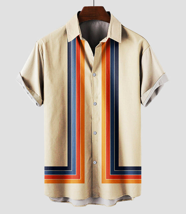 Chemise d'été vintage rayée pour homme à manches courtes et boutons