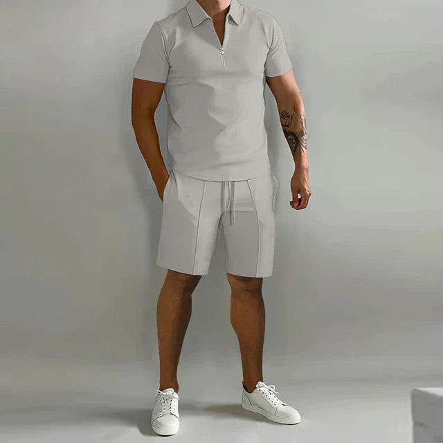 Ensemble polo zippé et shorts pour homme, tenue décontractée d'été