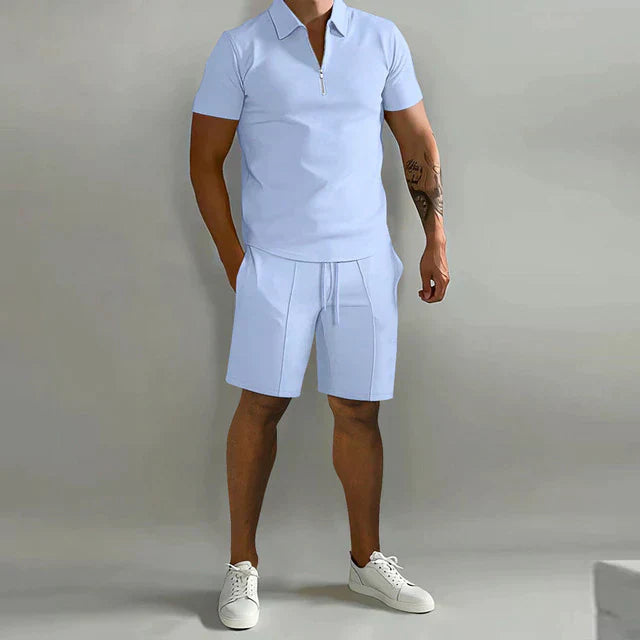 Ensemble polo zippé et shorts pour homme, tenue décontractée d'été