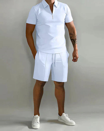 Ensemble polo zippé et shorts pour homme, tenue décontractée d'été