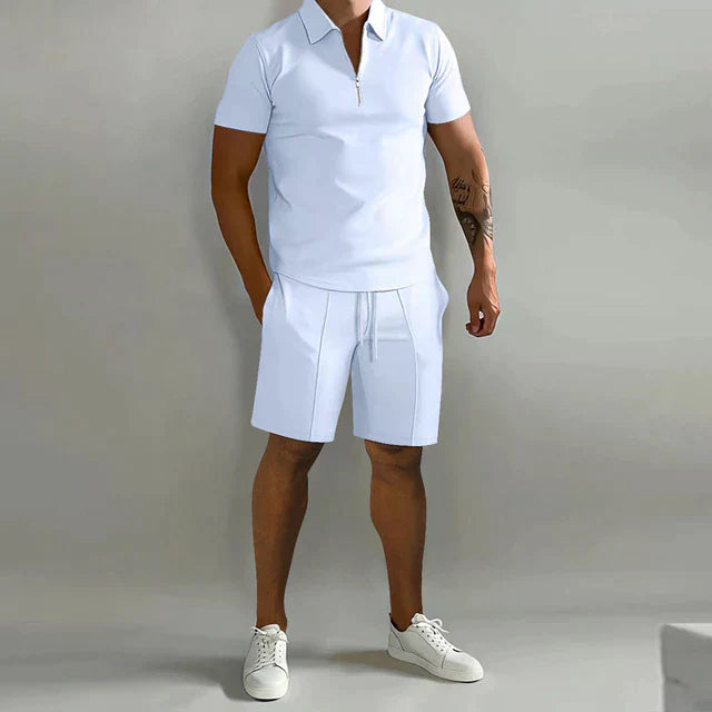 Ensemble polo zippé et shorts pour homme, tenue décontractée d'été