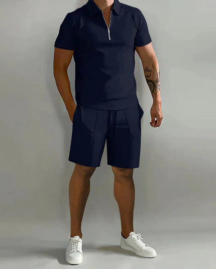Ensemble polo zippé et shorts pour homme, tenue décontractée d'été