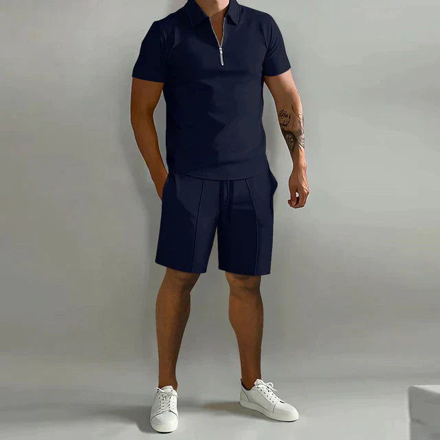 Ensemble polo zippé et shorts pour homme, tenue décontractée d'été