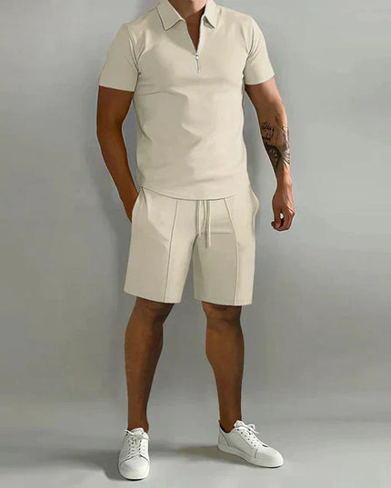 Ensemble polo zippé et shorts pour homme, tenue décontractée d'été