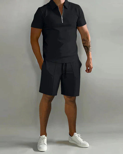 Ensemble polo zippé et shorts pour homme, tenue décontractée d'été