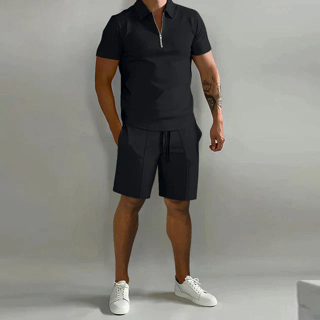 Ensemble polo zippé et shorts pour homme, tenue décontractée d'été