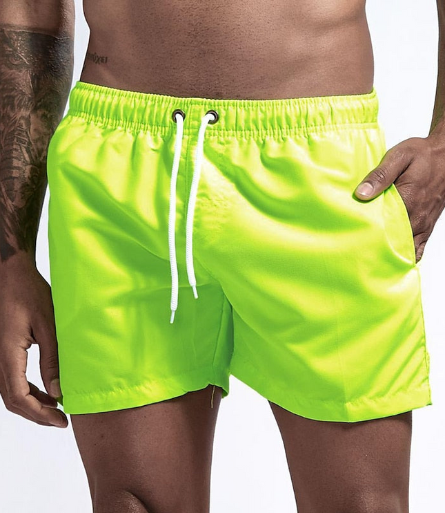 Pantalones cortos de baño para hombre con cintura elástica, cordón y secado rápido para verano