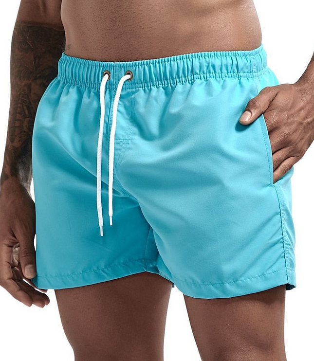 Pantalones cortos de baño para hombre con cintura elástica, cordón y secado rápido para verano