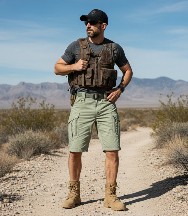 Shorts cargo tactiques d'été pour homme, longueur genou, multi-poches