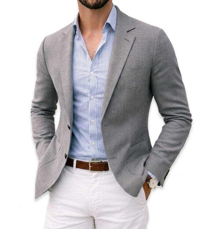 Men's Tailored Knit Blazer Mens Winter Coat Notch Lapel - Silver