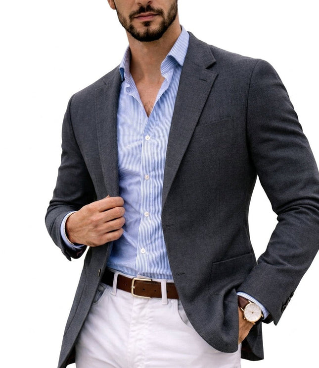 Men's Tailored Knit Blazer Mens Winter Coat Notch Lapel - Gray