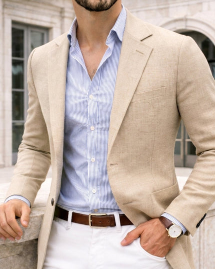 Men's Tailored Knit Blazer Mens Winter Coat Notch Lapel - Beige