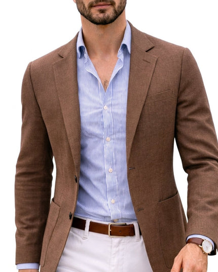 Men's Tailored Knit Blazer Mens Winter Coat Notch Lapel - Brown