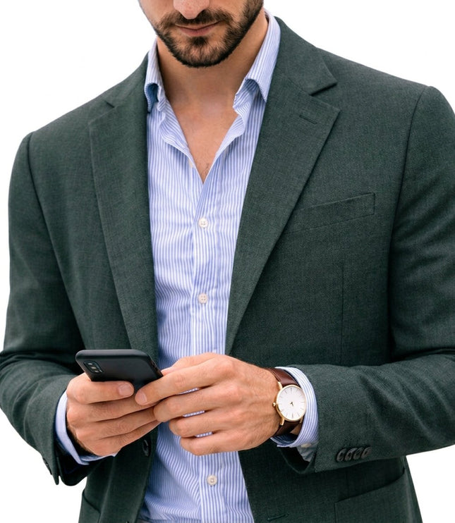 Men's Tailored Knit Blazer Mens Winter Coat Notch Lapel - Green