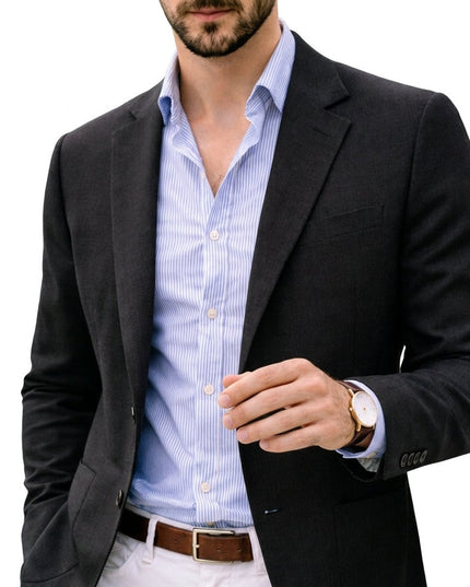Men's Tailored Knit Blazer Mens Winter Coat Notch Lapel - Black