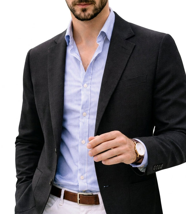 Men's Tailored Knit Blazer Mens Winter Coat Notch Lapel - Black