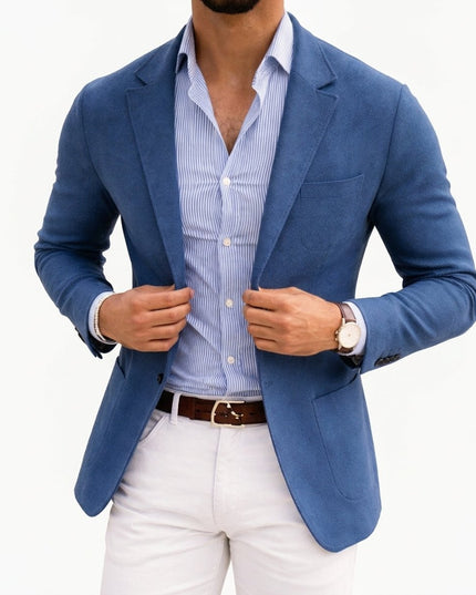 Men's Tailored Knit Blazer Mens Winter Coat Notch Lapel - Blue