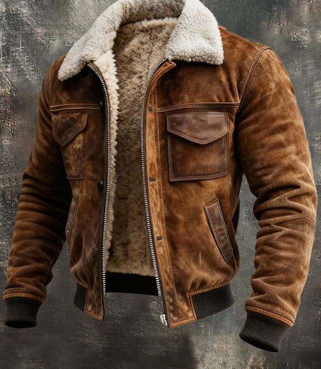 Men's Teddy Lined Ribbed Hem Aviator Jacket