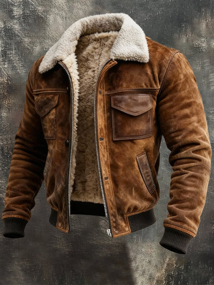 Men's Teddy Lined Ribbed Hem Aviator Jacket