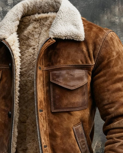 Men's Teddy Lined Ribbed Hem Aviator Jacket