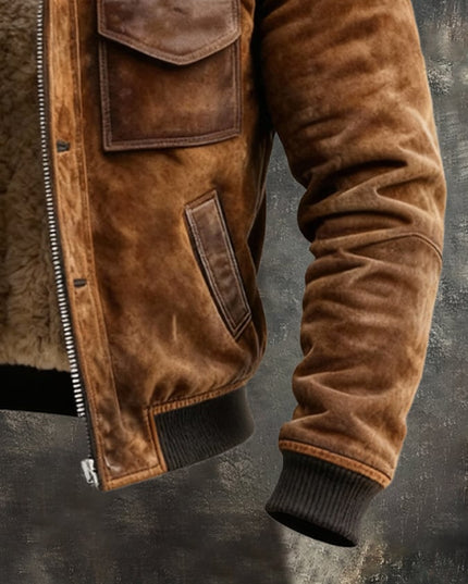 Men's Teddy Lined Ribbed Hem Aviator Jacket