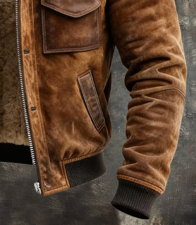 Men's Teddy Lined Ribbed Hem Aviator Jacket