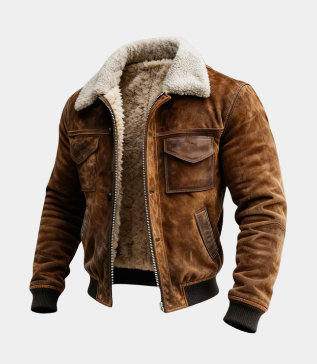 Men's Teddy Lined Ribbed Hem Aviator Jacket