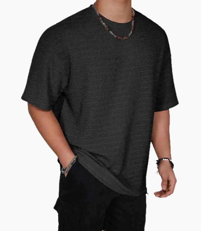 T-shirt texturé à manches courtes et col rond pour homme
