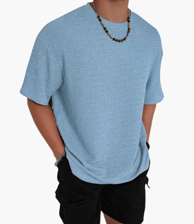 T-shirt texturé à manches courtes et col rond pour homme