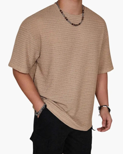 T-shirt texturé à manches courtes et col rond pour homme