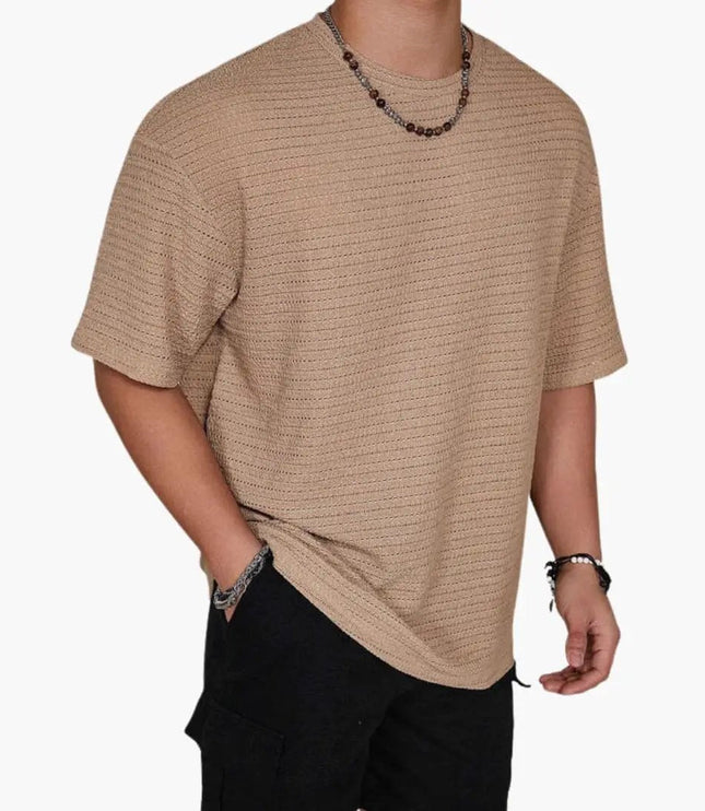 T-shirt texturé à manches courtes et col rond pour homme