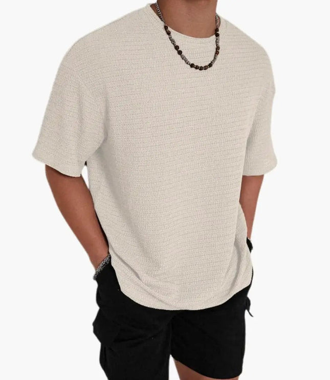 T-shirt texturé à manches courtes et col rond pour homme