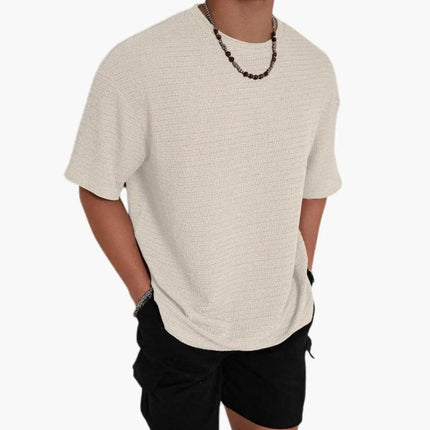 T-shirt texturé à manches courtes et col rond pour homme