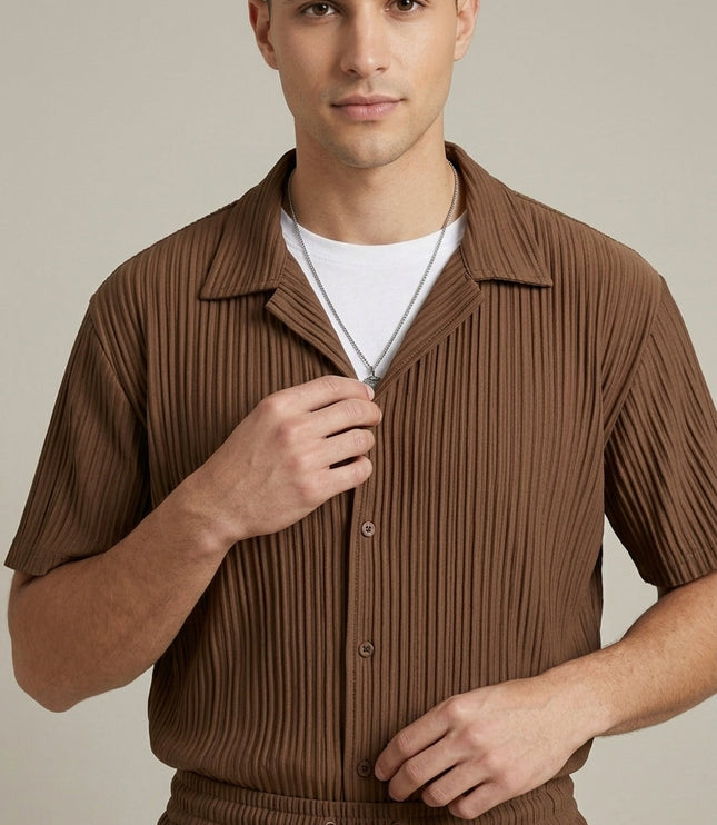 Ensemble pour homme en deux pièces avec chemise rayée texturée et pantalon