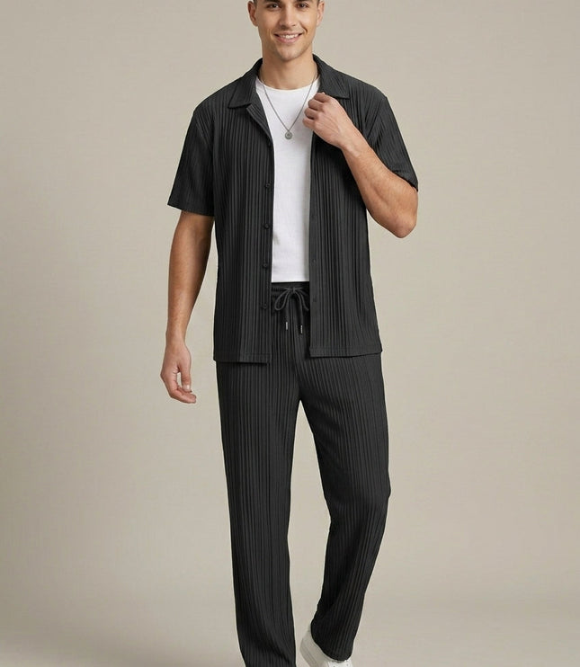 Ensemble pour homme en deux pièces avec chemise rayée texturée et pantalon