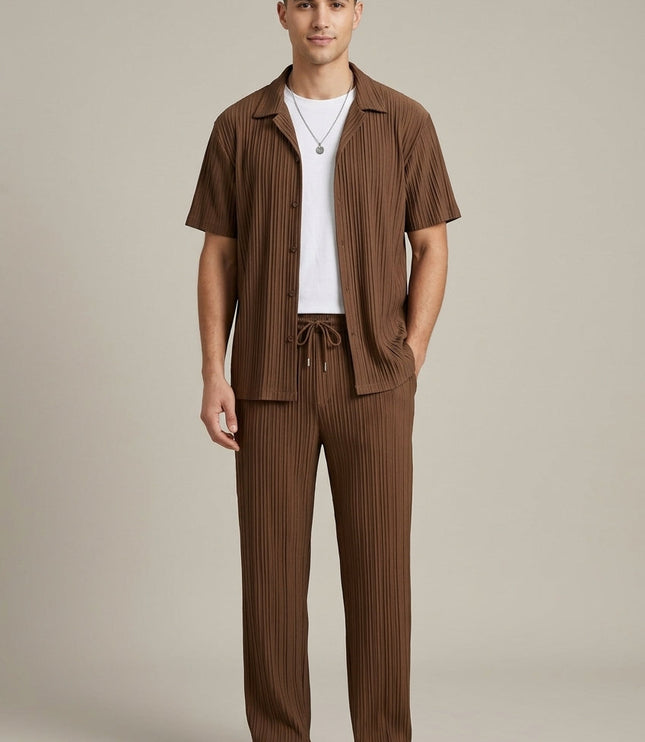 Ensemble pour homme en deux pièces avec chemise rayée texturée et pantalon