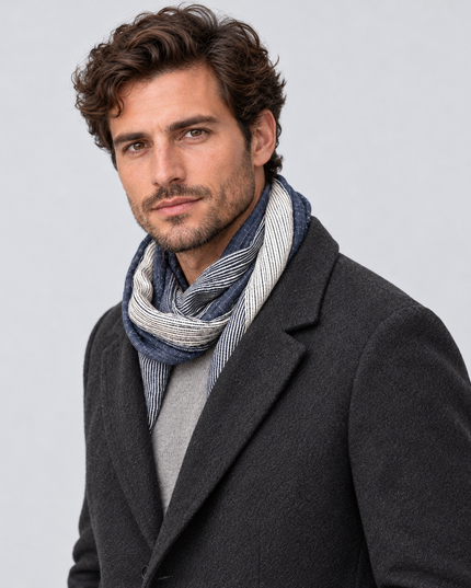 Men's Two Tone Crinkle Scarf with Frayed Ends
