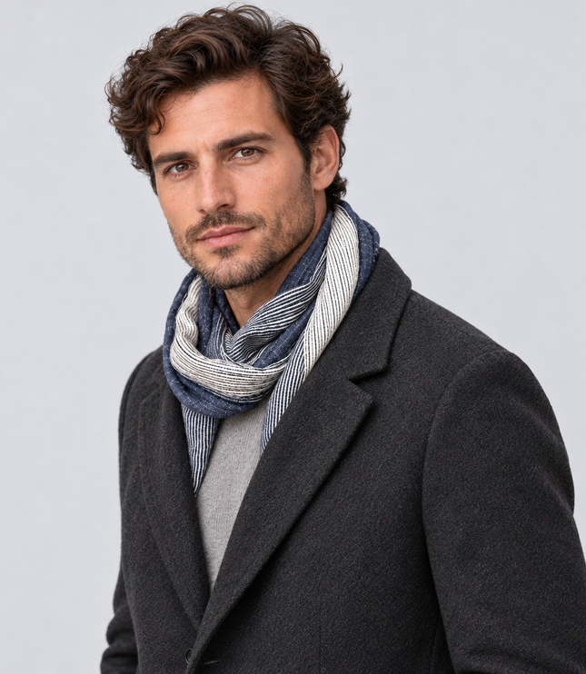 Men's Two Tone Crinkle Scarf with Frayed Ends