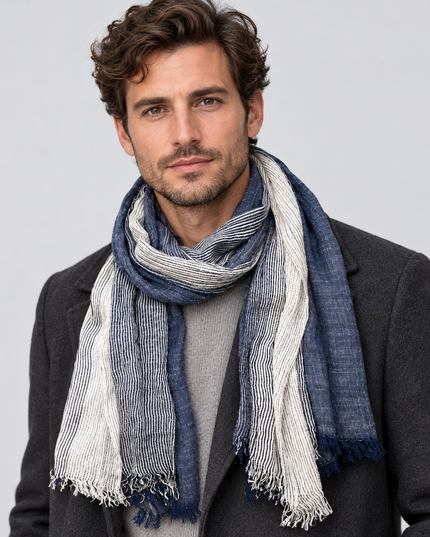 Men's Two Tone Crinkle Scarf with Frayed Ends