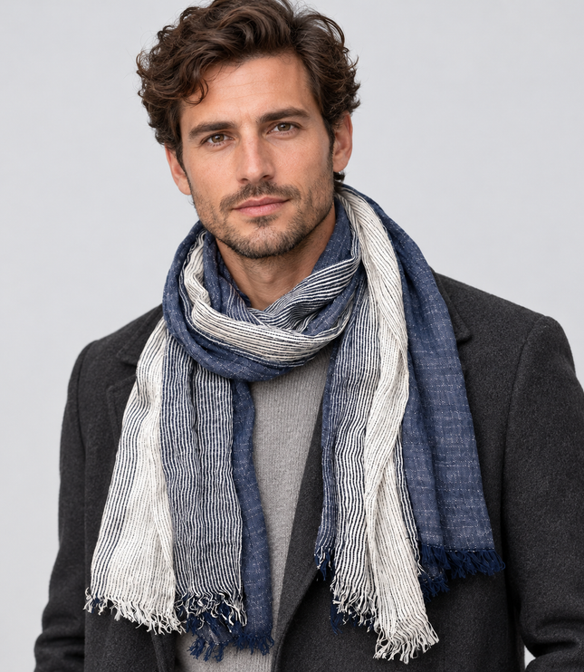 Men's Two Tone Crinkle Scarf with Frayed Ends