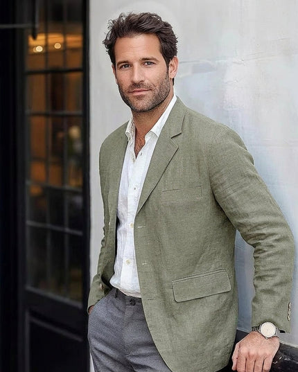 Men's Lightweight Linen Unstructured Blazer Jacket - Green
