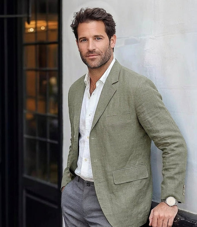Men's Lightweight Linen Unstructured Blazer Jacket - Green