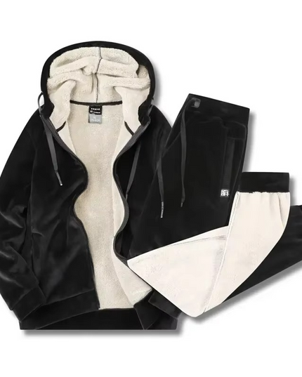 Men's Velvet Look Hooded Tracksuit with Teddy Lining