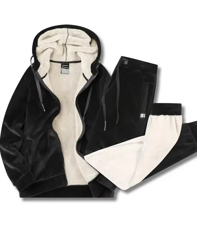 Men's Velvet Look Hooded Tracksuit with Teddy Lining