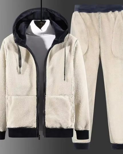 Men's Velvet Look Hooded Tracksuit with Teddy Lining