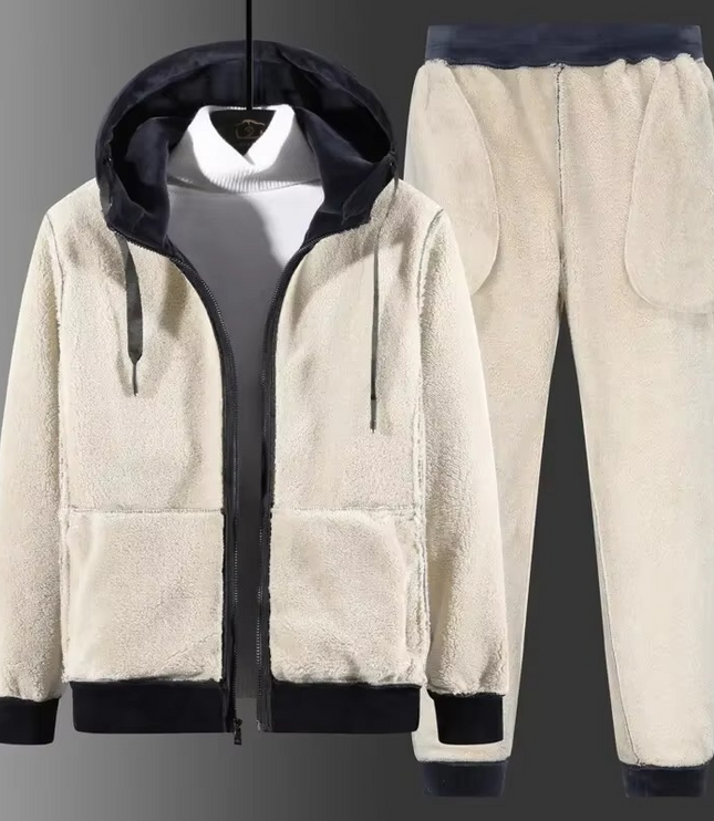 Men's Velvet Look Hooded Tracksuit with Teddy Lining